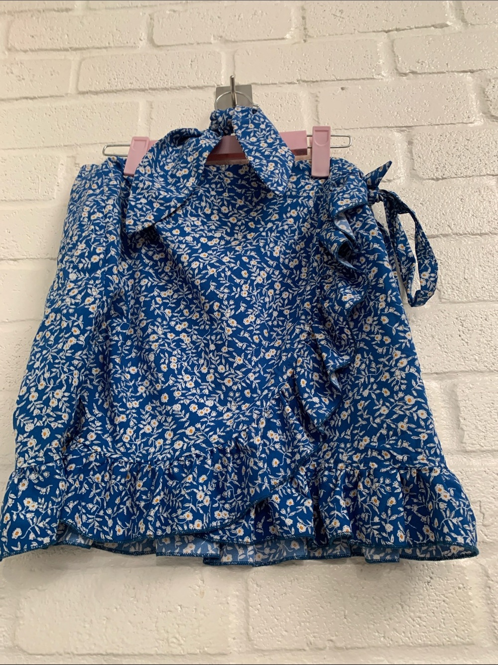 Blue Floral Ruffle Tie skirt